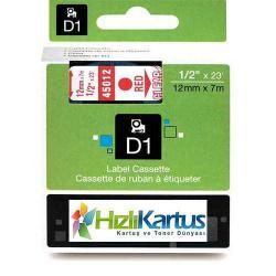 Dymo D1 45012 Red Compatible Label Strip On Transparent 12mm x 7m