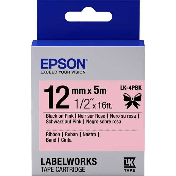 Epson LK-4PBK C53S654013 Black Original Label Strip On Pink LW-400, LW-600P, LW-K400, LW-700