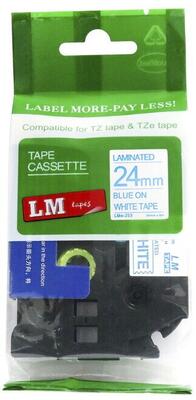 Brother TZe-253 Blue Compatible Label Strip on White 12mm x 8m