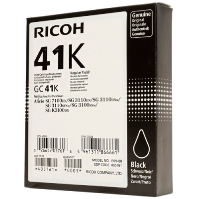 Ricoh GC41K 405765 Geljet Black Original Cartridge - SG2100 / SG3110 / SG3100