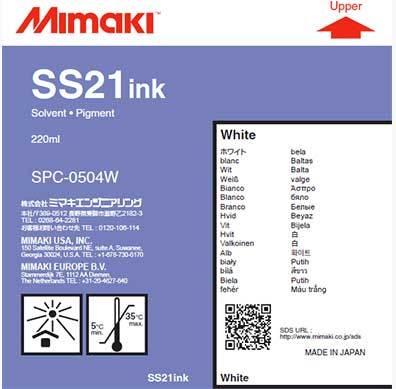 Mimaki SPC-0504W SS21 White Original Solvent Ink Cartridge 220 ml