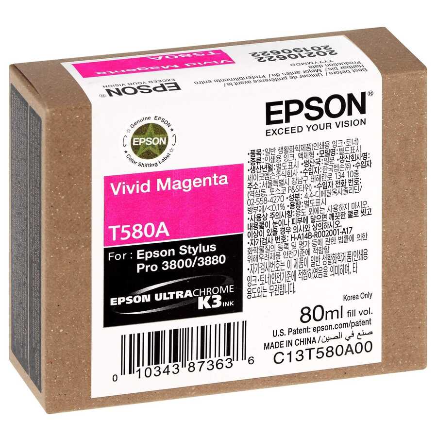 Epson C13T580A00 (T580A) Magenta (Vivid Magenta) Original Ink - Stylus Pro 3800 (Ex)