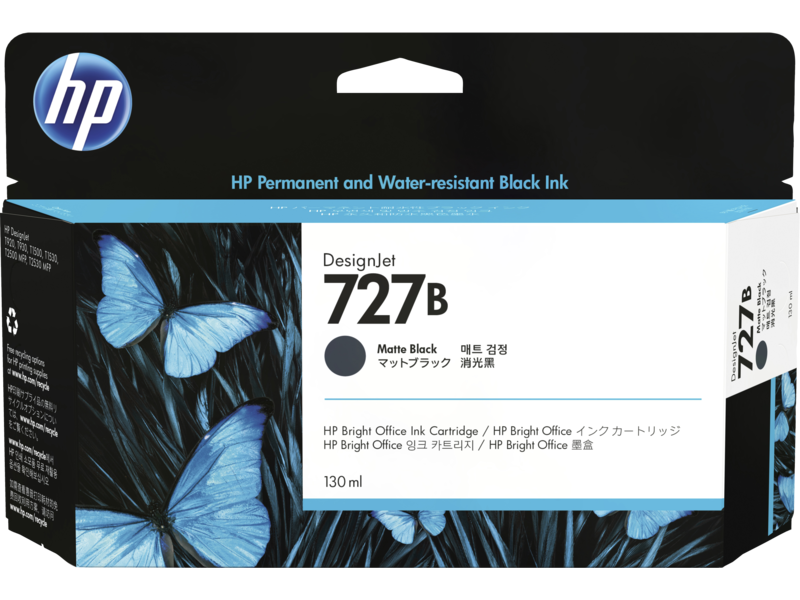 HP 727B (3WX13A) Matte Black Original Cartridge - DesignJet T1500 Without Box)
