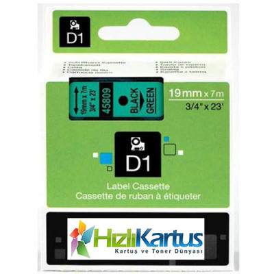 Dymo D1 45809 Black On Green Compatible Label Strip 19mm x 7m