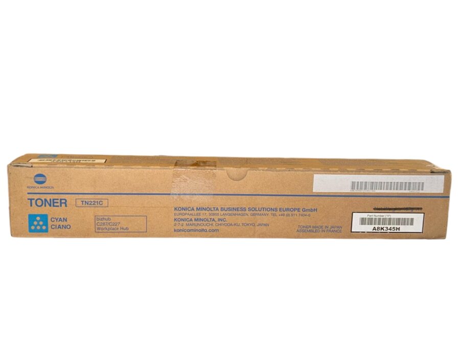 Konica Minolta TN-221C (A8K325H) Cyan Original Toner - C227 / C287