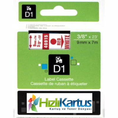 Dymo D1 40915 Red Compatible Label Strip on White 9mm x 7m