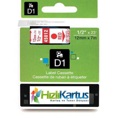 Dymo D1 45012 Red Compatible Label Strip On Transparent 12mm x 7m