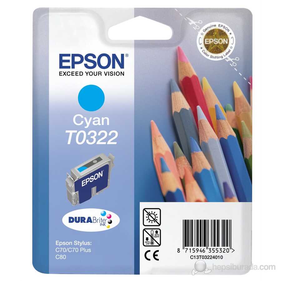 Epson C13T032240 T0322 Cyan Original Ink (Ex)