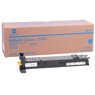 Konica Minolta TN-318C (A0DK453) Cyan Original Toner - Bizhub C20 / C30 (Damaged Box)