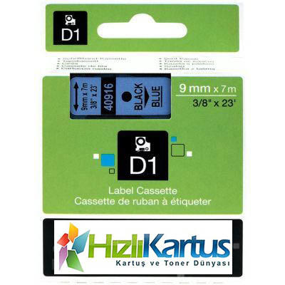 Dymo D1 40916 Black On Blue Compatible Label Strip 9mm x 7m