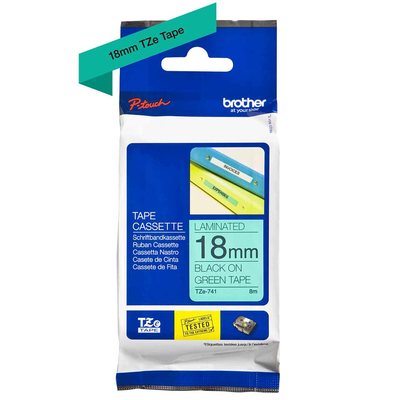 Brother TZE-741 Black On Green Original Label Ribbon 18mm x 8m - PT-1400
